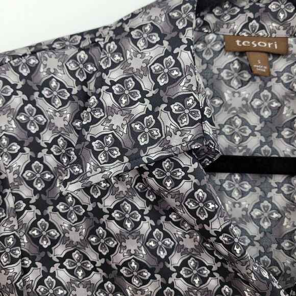 Tresori Silk Blouse Long Sleeve Spread Dagger Collar Button Up S Gray Retro 70s - Picture 4 of 12